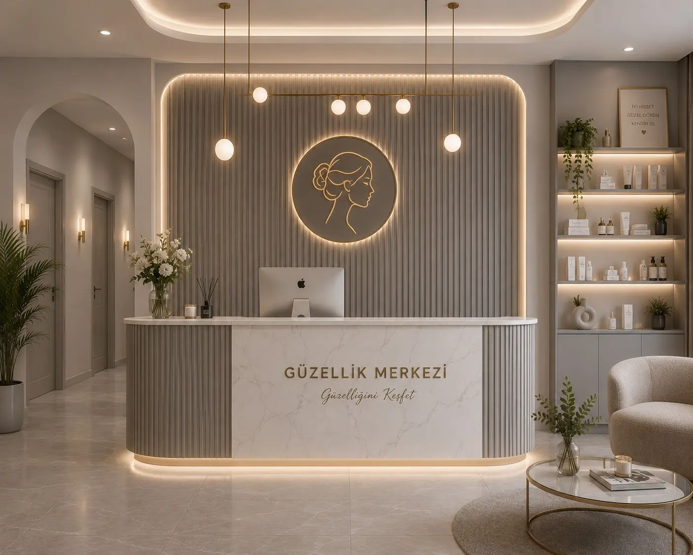 Güzellik merkezi resepsiyon ve karşılama alanı